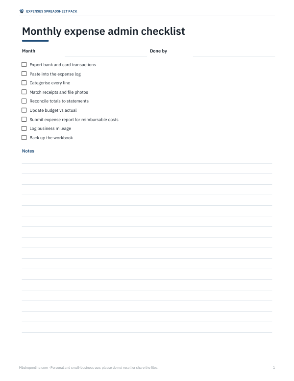 Preview of Printable Monthly Expense Checklist